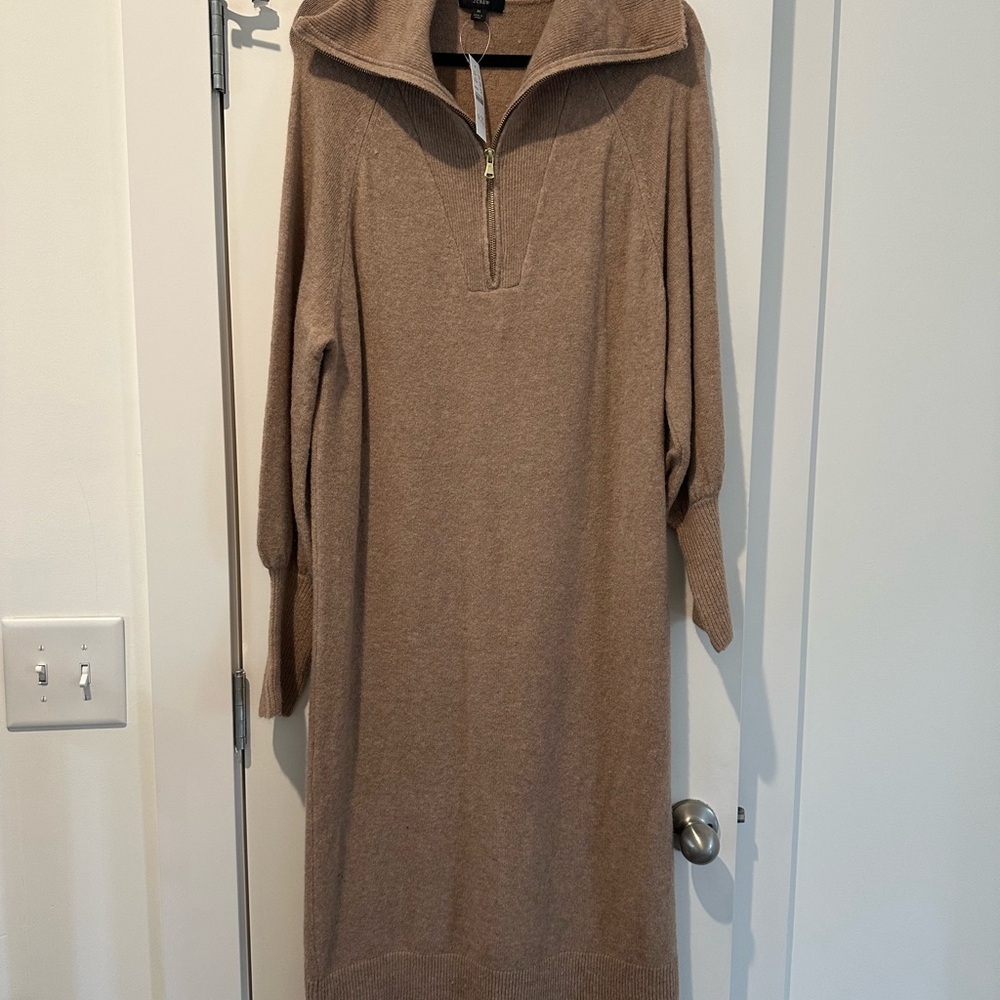 J.CREW Brown Knit Half-Zip Sweater Dress
